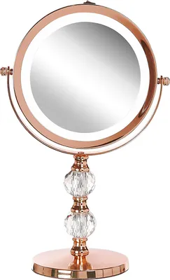 Produktbild von BELIANI Schminkspiegel Roségold Eisen rund doppelseitig drehbar mit LED Licht Ständer 5-fach Vergrößerung Modern Kosmetikspiegel Tischspiegel