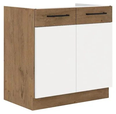 Produktbild von Vigo Spülenschrank 80 cm Eiche Lancelot Weiß Hochglanz Küchenzeile Küchenblock