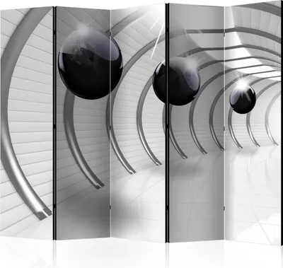 Produktbild von Akusticher Raumteiler 3D Effekt Foto Paravent 225x172 cm beidseitig auf Vlies-Leinwand bedruckt Akustikschaum Trennwand Spanische Wand Sichtschutz Home Office Tunnel weiß schwarz a-C-0044-z-c