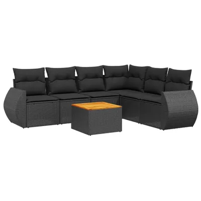 Produktbild von 7-tlg. Garten-Sofagarnitur mit Kissen Schwarz Poly Rattan