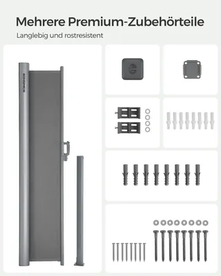 Produktbild von SONGMICS Seitenmarkise Alu 200 x 400 cm ausziehbar Sichtschutz, Sonnenschutz