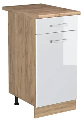 Image de Meuble bas de cuisine Vicco R-Line Blanc Haute brillance/Chêne doré 40cm plan de travail Chêne doré, Model 61178