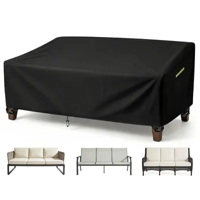 Produktbild von (203*96*88cm )Wasserdichte Garten Sofa Abdeckung 600D Oxford, 2/3 Sitzer Schutzhülle mit Reflektionsgriffen, Lüftung, Klickverschluss & Kordelzug, Reißfest, Schwarz