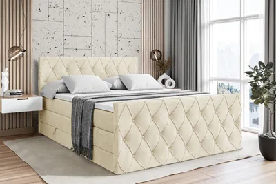 Produktbild von ALTDECOR Boxspringbett mit Matratze und Lattenrost  - AMAY KING  - 200x200 cm  - Beige Monolith 04 - Topper, Fußteil, Polsterbett mit Bettkasten, Bett mit Stauraum H3 - und H4 - Matratze, Doppelbett, Springboxbett