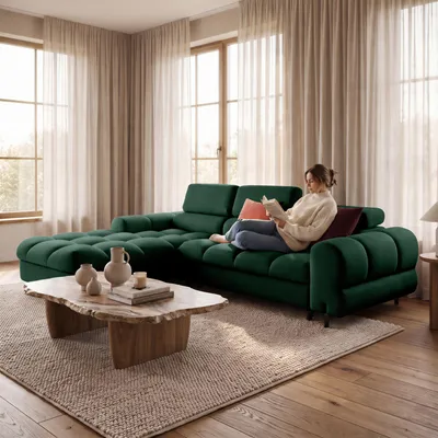 Produktbild von MUFFO Ecksofa UFFO L Links mit Schlaffunktion 260x195 Velours Dunkelgrün