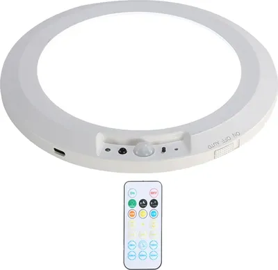 Produktbild von Kabellose Deckenlampe mit Bewegungsmelder – 10.000 mAh Akku, flaches Design, runder Sensorleuchtung mit Zeitsteuerung, 3 Farbtemperaturen – für Flure & Innenräume