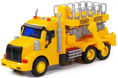 Produktbild von LKW Kinder Spielzeug Hebebühne PROFI gelb Schwungrad Fahrzeug m. Licht Sound
