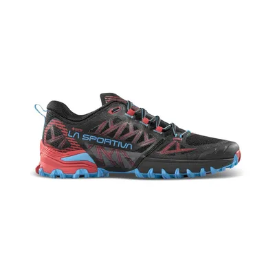 Trailrunning-Schuh "Bushido III Woman Gtx" von La Sportiva in Schwarz; Rot und Blau; mit rutschfester Sohle.