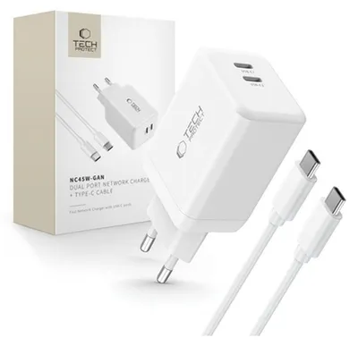 Obrázok produktu pre Tech-Protect Nc45W-Gan 2-portová sieťová nabíjačka Pd45W + kábel typu C biely