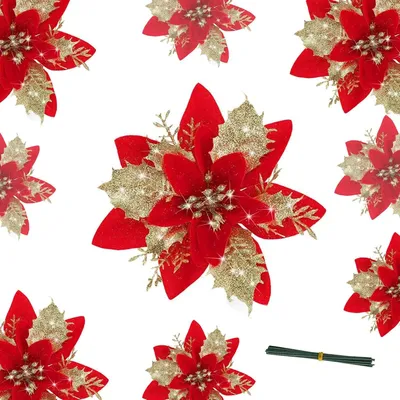 Imagen del producto de Estrellas navideñas - Set de 12 - Decoración - Con purpurina y clips - Adornos para el árbol de Navidad, ideales para Año Nuevo, bodas y coronas navideñas