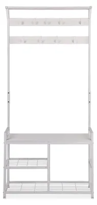 Produktbild von Garderobenständer mit Bank aus Metall, rustikaler Kleiderständer 182x30x84cm (HxTxB) in Weiß