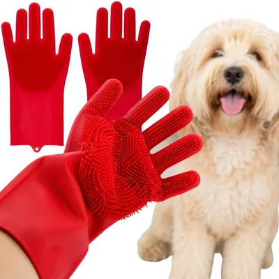 Produktbild von Silikon Pflegehandschuhe fuer Hunde und Katzen rot Massage Fellpflege