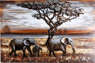 Produktbild von Wandbild 3D Metallbild Relief Elefanten 120x80x7 Unikat handgefertigt