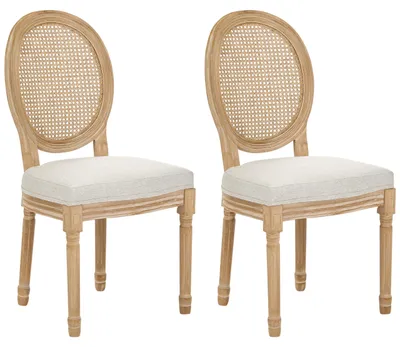 Produktbild von BELIANI Esszimmerstuhl 2er Set Beige Stoff Gepolstert Wiener-Geflecht mit Hellen Holzbeinen ohne Armlehnen Vintage Retro Stuhl für Esszimmer Küche