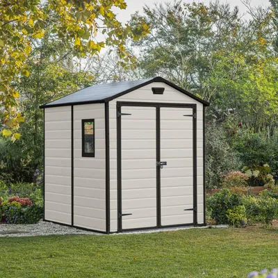 Immagine prodotto di Dmora Casetta da Giardino Cranbrook 236.8x185.8x227h cm Beige, Resistente Agli Agenti Atmosferici Presenza Finestre