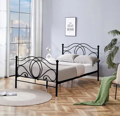 Zdjęcie produktu dla Łóżko metalowe ze stelażem 120 x 200 cm kolor czarny FURNITEX LM3-FX
