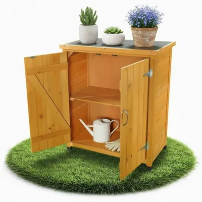 Obrázok produktu pre Drevená záhradná skrinka s 2 dvierkami, rozmer 75 x 40 x 90 cm
