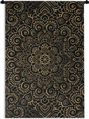 Produktbild von MuchoWow® Wandteppich Wandbehang Goldenes Muster auf schwarzem Hintergrund 90x135 cm Tapisserie Dekoration Wandtuch - Baumwolle - Wandskulptur