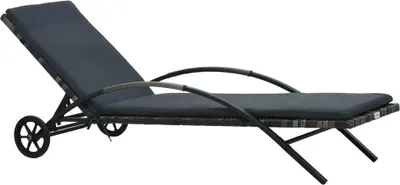 Image de vidaXL Chaise longue avec support & roues Poly rotin Anthracite