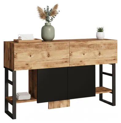 Produktbild von Konsolentisch Dmarfell, Ausziehbarer Mehrzwecktisch, Eingangskonsole, Regal mit Erweiterungen, 139x43h84 cm, Eiche