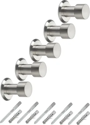 Produktbild von 5 x Garderobenhaken TUULA echt Edelstahl massiv Ø 10 / 15 mm Länge 30 mm Gesamtlänge 33 mm mit Platte Wandhaken Kleiderhaken Jackenhaken von SOTECH