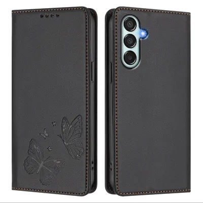 Obrázek produktu pro Kožené pouzdro pro Samsung Galaxy M52 5G, motýlí ražbou, peněženkové flip pouzdro se stojánkem Černá