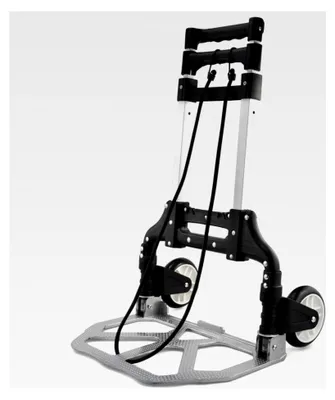 Produktbild von Klappbare Sackkarre aus Aluminium, leichte Transportkarre mit verstellbarem Teleskopgriff bis 100 cm, inklusive Expanderseilen, Tragfähigkeit 75 kg, für Einkauf und Haushalt