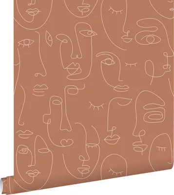 Zdjęcie produktu dla ESTAhome Tapeta twarze grafiki liniowej terakota 53 cm x 10.05 m