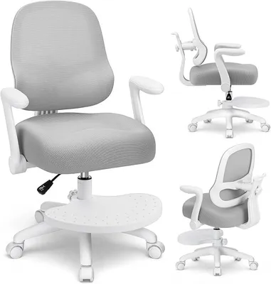Imagen del producto de Silla de escritorio para niños, silla de estudio, respaldo ajustable, color gris