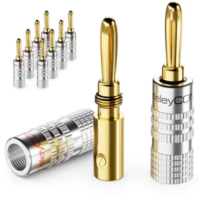 Produktbild von deleyCON Bananenstecker Set vergoldet, schraubbar, 10 Stück - Silber