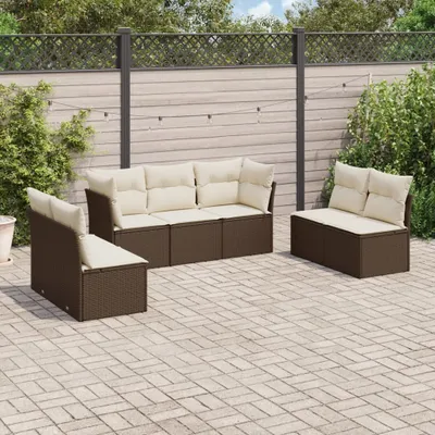 Produktbild von Design 7-tlg. Garten-Sofagarnitur mit Kissen Braun Poly Rattan, Gartenmöbel-Sets 2024 Neu