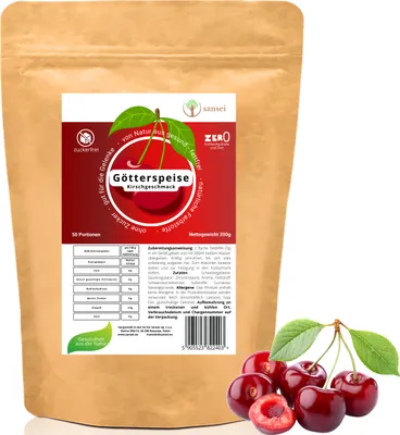 Produktbild von SANSEI Götterspeise Kirsche 350g bis zu 50 Portionen - Zuckerfrei, Glutenfrei, ohne Fett, keine Kohlenhydrate