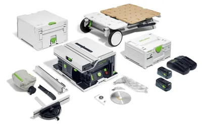 Produktbild von Festool Akku-Tischkreissäge CSC SYS 50 EBI-Set, incl. Kreissägeblatt, Zubehör, Energie-Set 2x5 Ah, Systainer