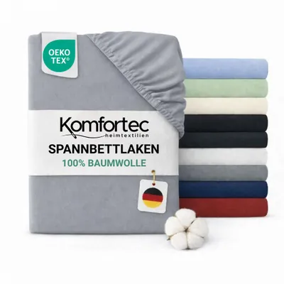 Produktbild von Komfortec Jersey Spannbettlaken 200x200 cm, 100% Baumwolle, Grau, KI-generiertes Bild