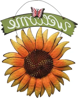 Productafbeelding van Metalen Wanddecoratie - Zonnebloem Bord - Muren Verfraaien - Handgeschilderd Metaal - 33x33 cm - Geel