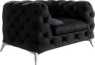 Produktbild von S-STYLE MÖBEL - Chesterfield Sessel Cleo mit Silber Metall Füßen aus Schwarz Samtstoff, B/T/H: 125 cm / 100 cm / 75 cm