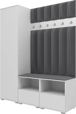 Produktbild von Garderoben-Set Nela II LUX, gepolsterte Garderobe 150 cm mit Doppel-Sitzbank, Wandpaneelen und Stauraum (Farbe: Weiß + Trinity 15)