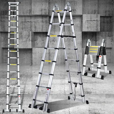 Produktbild von TolleTour Teleskopleiter schwarz Aluminium Klappbar Multifunktionsleiter Anlegeleiter 2.5M+2.5M Mehrzweckleiter Fingerklemmschutz Auszeihleiter Klappbar Aluminiumleiter Antirutsch bis 150 KG