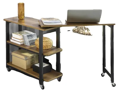Image de Table d'appoint, forme en L, étagères réglables, marron