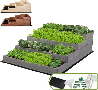 Produktbild von MODO24 Hochbeet Holz, Pflanzkasten, Massivholz, Kiefer, Kräuterbeet, Blumenkasten, Garten, Terrasse, 36x90x120 cm, Grau, ZP07