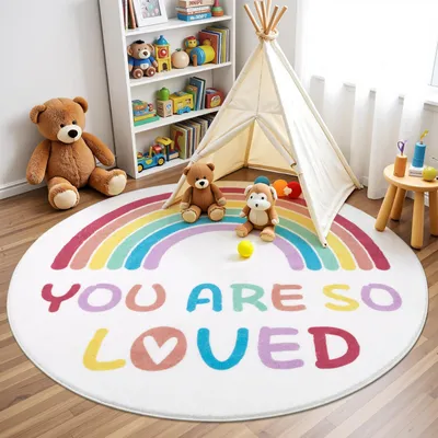 Produktbild von Spielteppich 120 cm, rund, rutschfest, waschbar, für Kinderzimmer