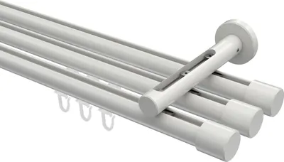 Produktbild von Interdeco Innenlaufstange / Gardinenstange mit Innenlauf Weiß, Typ Siteno Santo (Kappe), 20 mm Ø 3-läufig, 420 cm