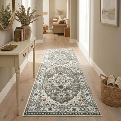 Imagen del producto de Alfombra para pasillo con diseño vintage, lavable, de 60 x 240 cm