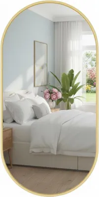 Produktbild von Ovaler Wandspiegel mit Metallrahmen – Badspiegel modern, vertikal & horizontal montierbar – Gold, 100 × 50 cm
