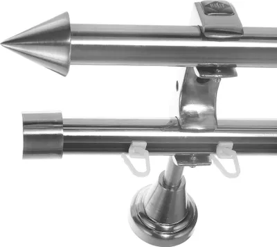 Produktbild von Rohr + Innenlauf Edelstahl Look Gardinenstange Ø 20mm Wandträger 2-läufig zweiläufig Wandbefestigung Spitze H60 E31E30 RI
