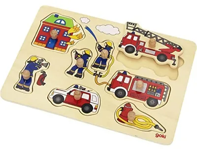 Imagen del producto de goki 57907 - Puzzle de madera con forma de camión de bomberos - 8 piezas, colores realistas
