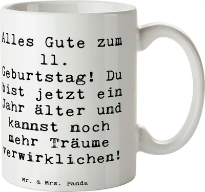Produktbild von Mr. & Mrs. Panda Henkeltasse Spruch 11. Geburtstag - Weiß - Geschenk, Freundschaften pflegen, Pott, Teetasse, Tasse, Teepott, Feiern, Kaffeebecher, neues Lebensjahr