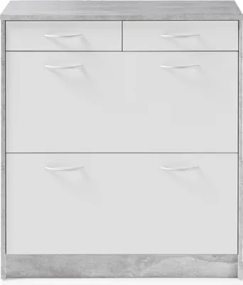 Produktbild von Schuhkipper - Betondekor - B 87 cm - 2 Klappen - 2 Schubladen