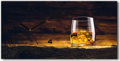 Produktbild von Wanduhr aus Glas – 60x30 cm - Glasbild - Glasuhr - Gehärtetes Glas - schwarze-zeiger - Bourbon in einem Glas