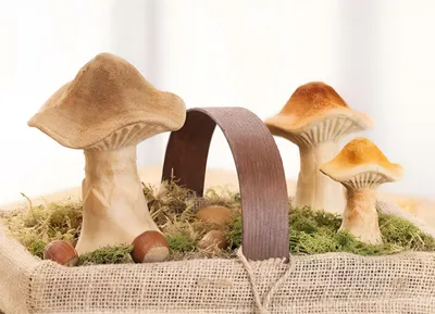 Produktbild von 3x Pilz "Natural" aus Holz, große Dekopilze, 7 10 14 cm hoch, Dekofigur Pilzset, Herbstdeko Pilze, Pilzdeko